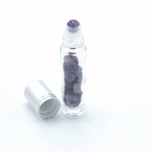 Gemstone Essential Oil Roller Bottle - Amethyst  - Silver Cap + Gemstone Roller Tip for 5ml Bottle - Amethyst  (CGRB-12)