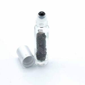 Gemstone Essential Oil Roller Bottle - Black Tourmaline  - Silver Cap + Gemstone Roller Tip for 5ml Bottle - Black Tourmaline  (CGRB-14)