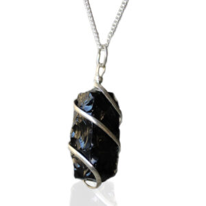 Cascade Wrapped Gemstone Necklace - Rough Black Onyx  (IGJ-14)
