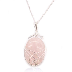 Swirl Wrapped Gemstone Necklace - Rose Quartz  (IGJ-06)