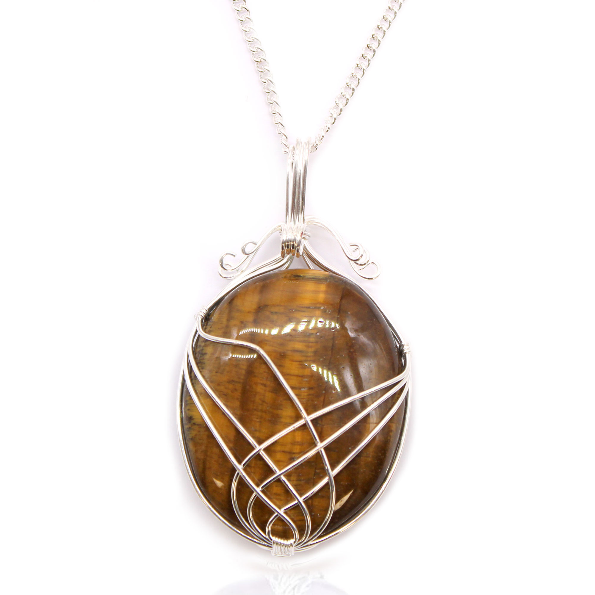 Swirl Wrapped Gemstone Necklace - Tiger Eye (IGJ-07)