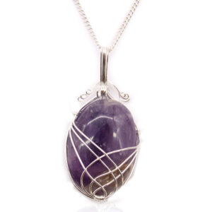 Swirl Wrapped Gemstone Necklace - Amethyst  (IGJ-08)