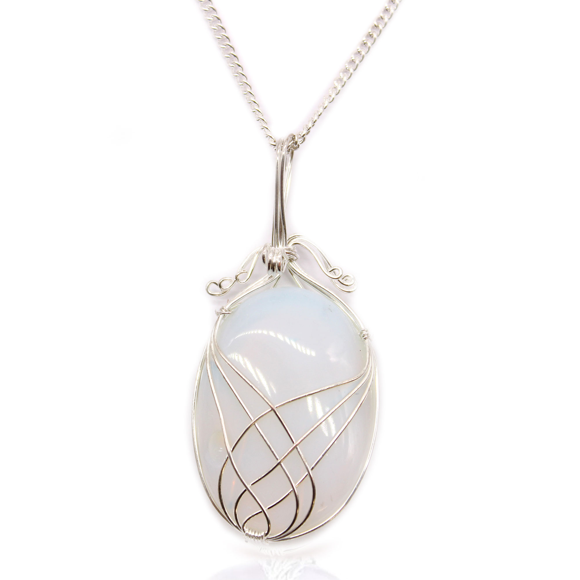 Swirl Wrapped Gemstone Necklace - Opalite (IGJ-10)