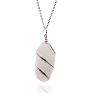 Cascade Wrapped Gemstone Necklace - Rough Rose Quartz  (IGJ-11)