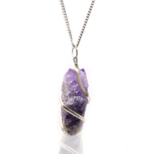 Cascade Wrapped Gemstone Necklace - Rough Amethyst (IGJ-13)