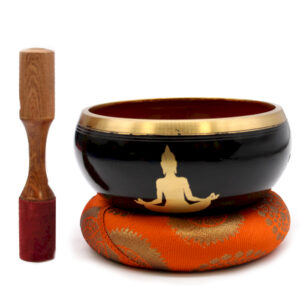 Lrg Buddha Singing Bowl Set- Black/Orange 14cm (TIB-97)