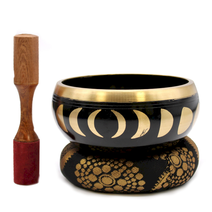 Lrg Moon Phase Singing Bowl Set- Black 14cm  (TIB-94)