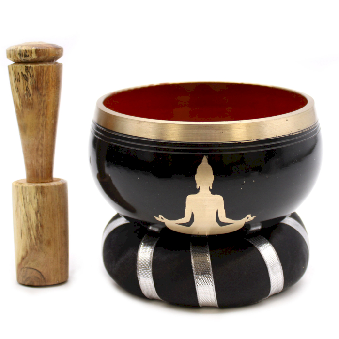 Buddha Singing Bowl Set- Black/Orange 10.7cm  (TIB-92)