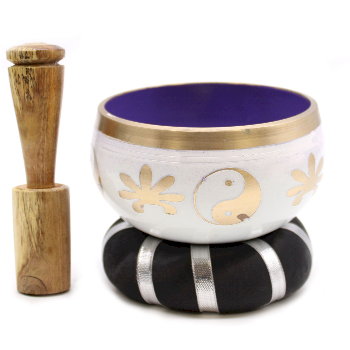 Yin & Yang Singing Bowl Set- White/Purple 10.7cm  (TIB-91)