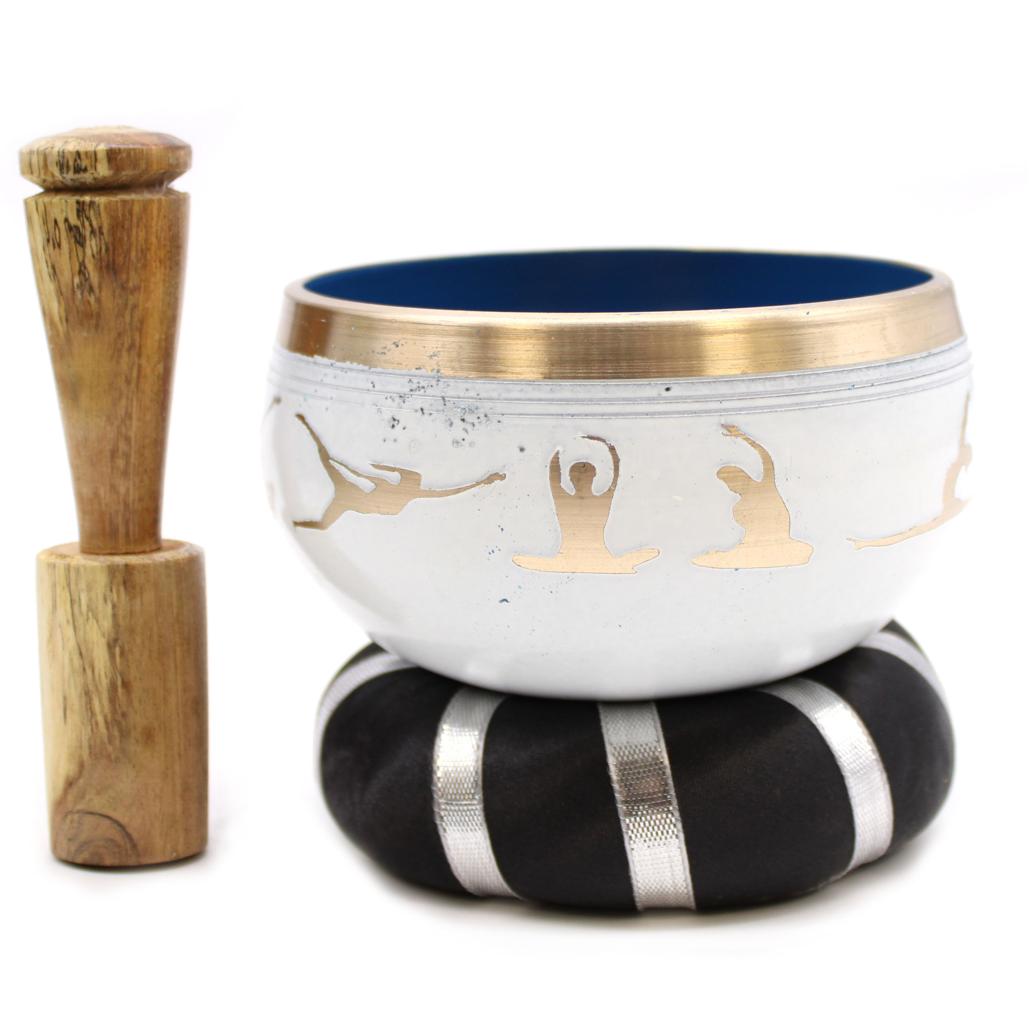 Yoga Moves Singing Bowl Set- White/Blue 10.7cm  (TIB-88)