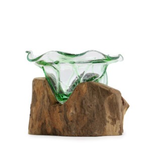 Recycled Beer Bottles - Large Fancy Sweet Bowl on Wood  (RBB-05)