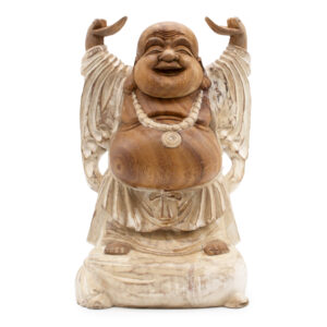 Hand Carved Buddha Statue - 40cm Hands Up - Whitewash (HCBS-16)
