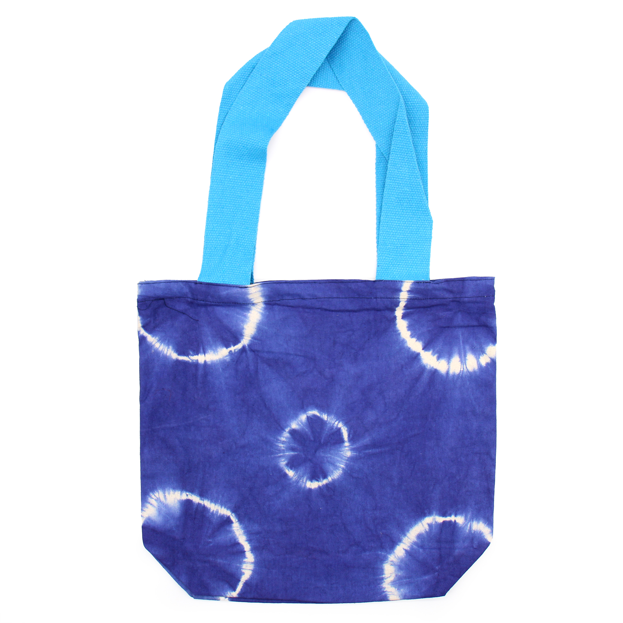 Natural Tye-Dye Cotton Bag (8oz) - 38x42x12cm - Blue Rings - Blue Handle (NTDB-01)