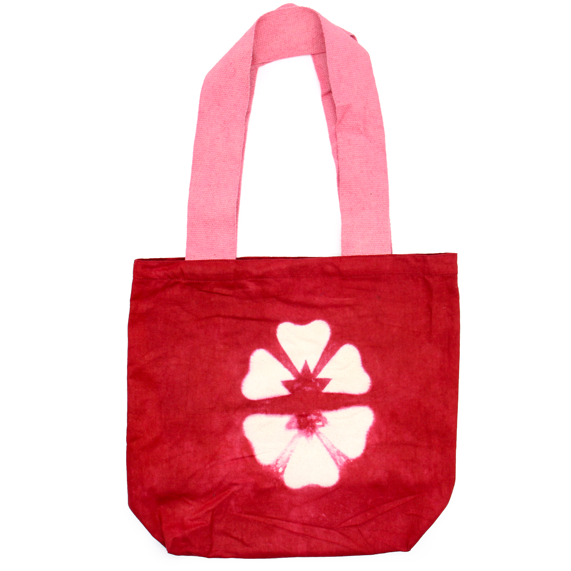 Natural Tye-Dye Cotton Bag (8oz) - 38x42x12cm - Maroon Flower - Pink Handle (NTDB-04)
