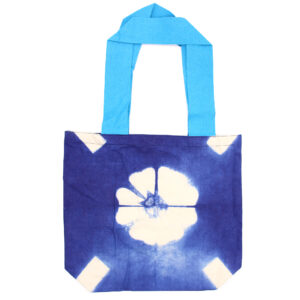 Natural Tye-Dye Cotton Bag (8oz) - 38x42x12cm - Blue Flower - Blue Handle  (NTDB-05)