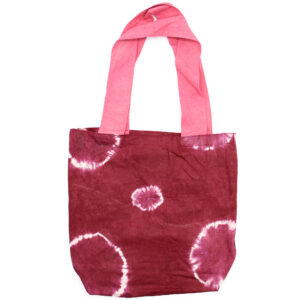 Natural Tye-Dye Cotton Bag (8oz) - 38x42x12cm - Maroon Rings - Pink Handle  (NTDB-06)