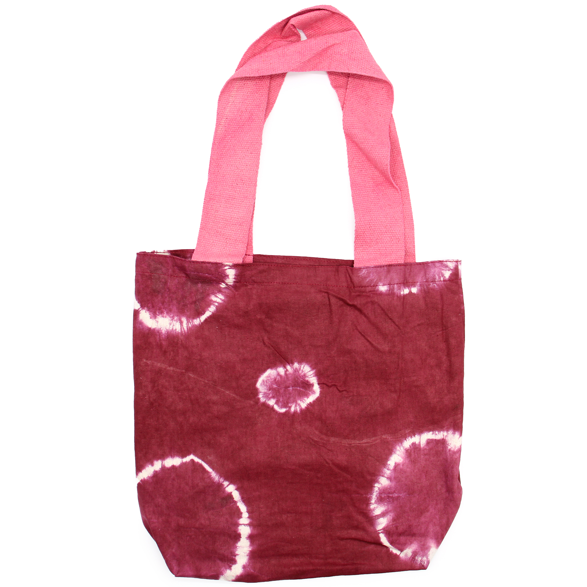 Natural Tye-Dye Cotton Bag (8oz) - 38x42x12cm - Maroon Rings - Pink Handle (NTDB-06)