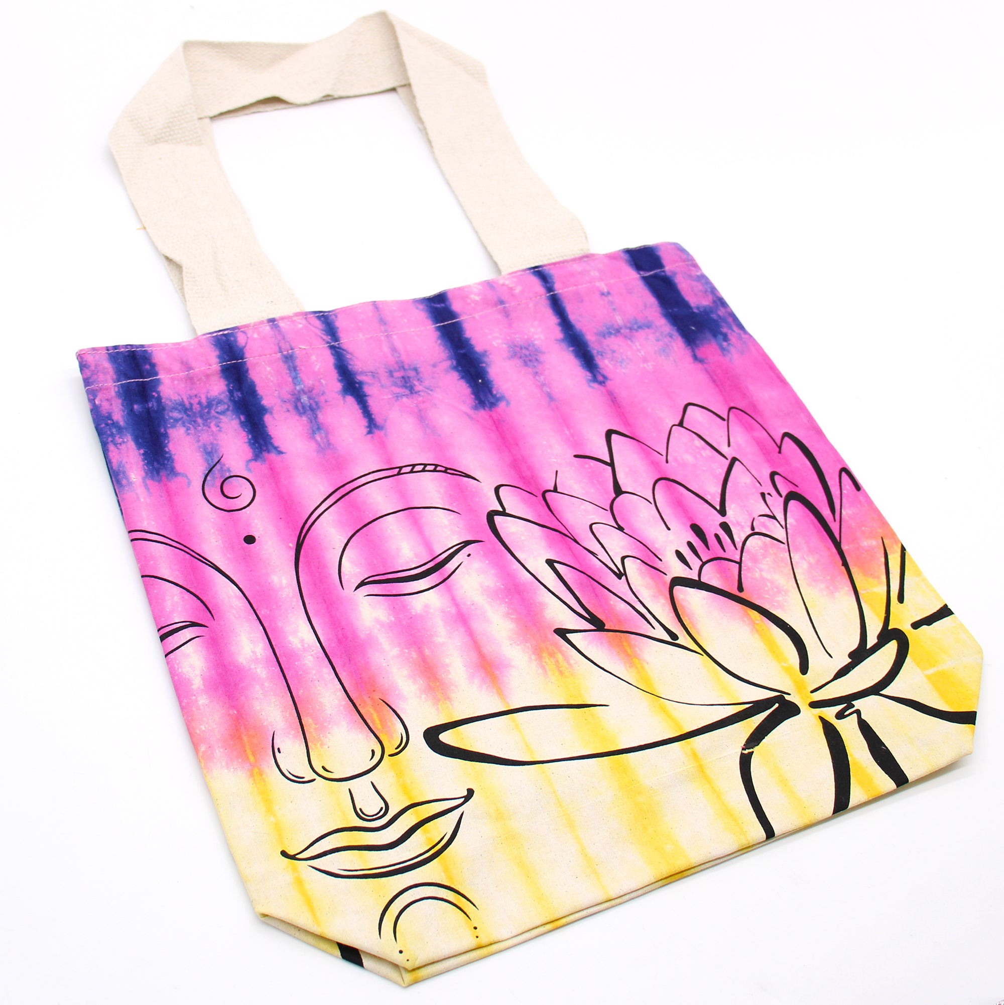 Tye-Dye Cotton Bag (6oz) - 38x42x12cm - Lotus Buddha - Multi Col - Natural Handle (TDB-02)
