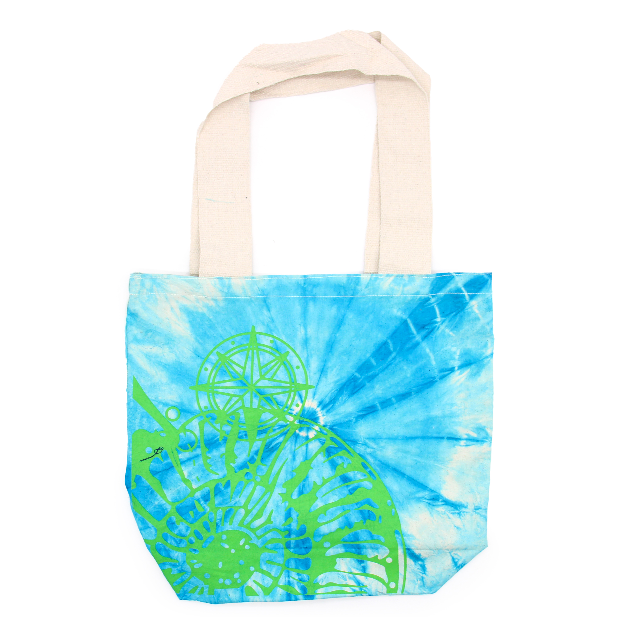 Tye-Dye Cotton Bag (6oz) - 38x42x12cm - Sea Shell - Blue/Green - Green Handle  (TDB-04)