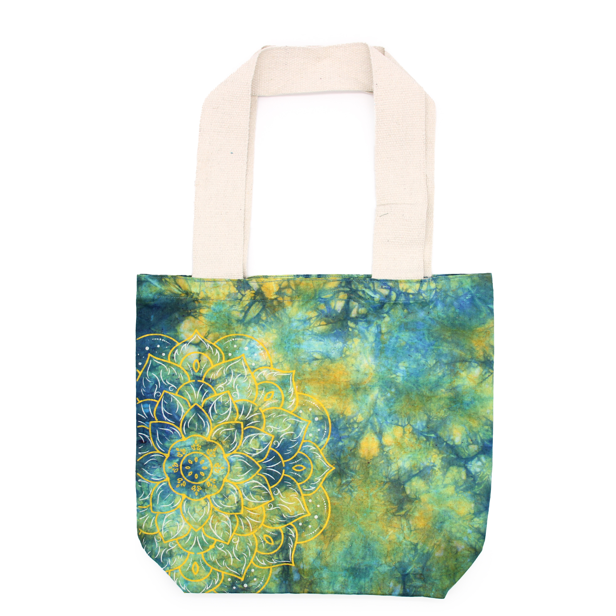 Tye-Dye Cotton Bag (6oz) - 38x42x12cm - Mandela - Green/Blue - Natural Handle (TDB-08)