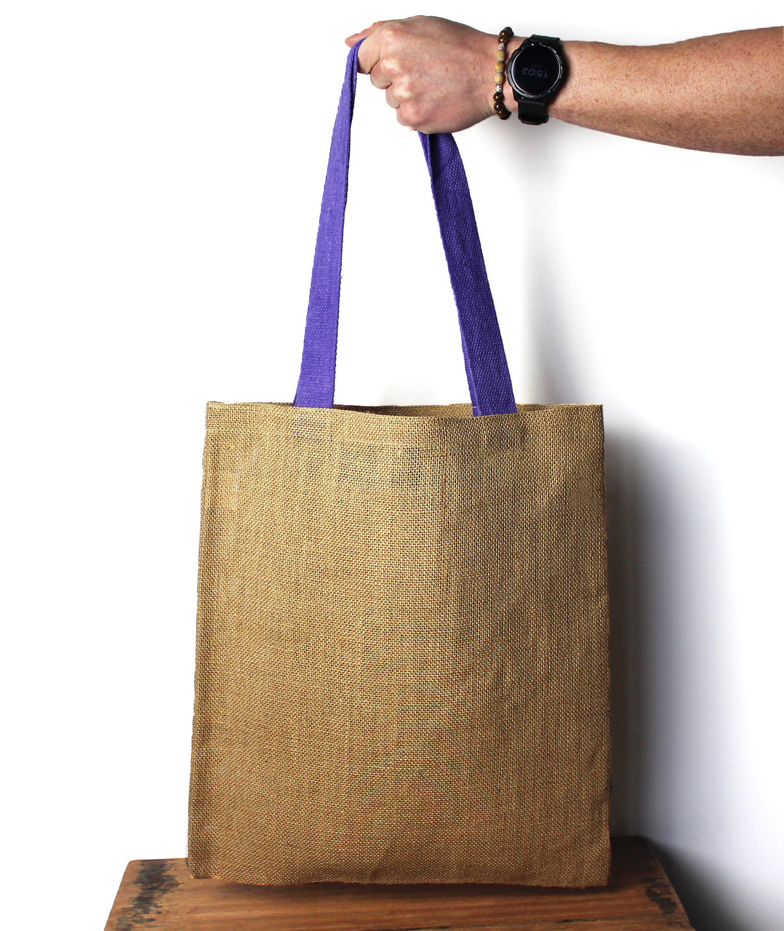 Large Jute Tote Bag - Purple Colour Handle (JSB-03b)