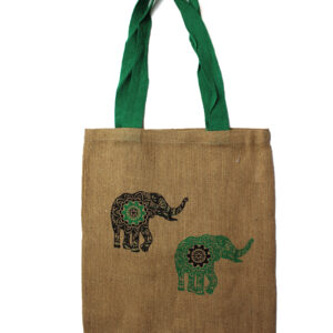 Large Jute Tote Bag - Mystic designs - Mandala Elephant  (JSB-04a)