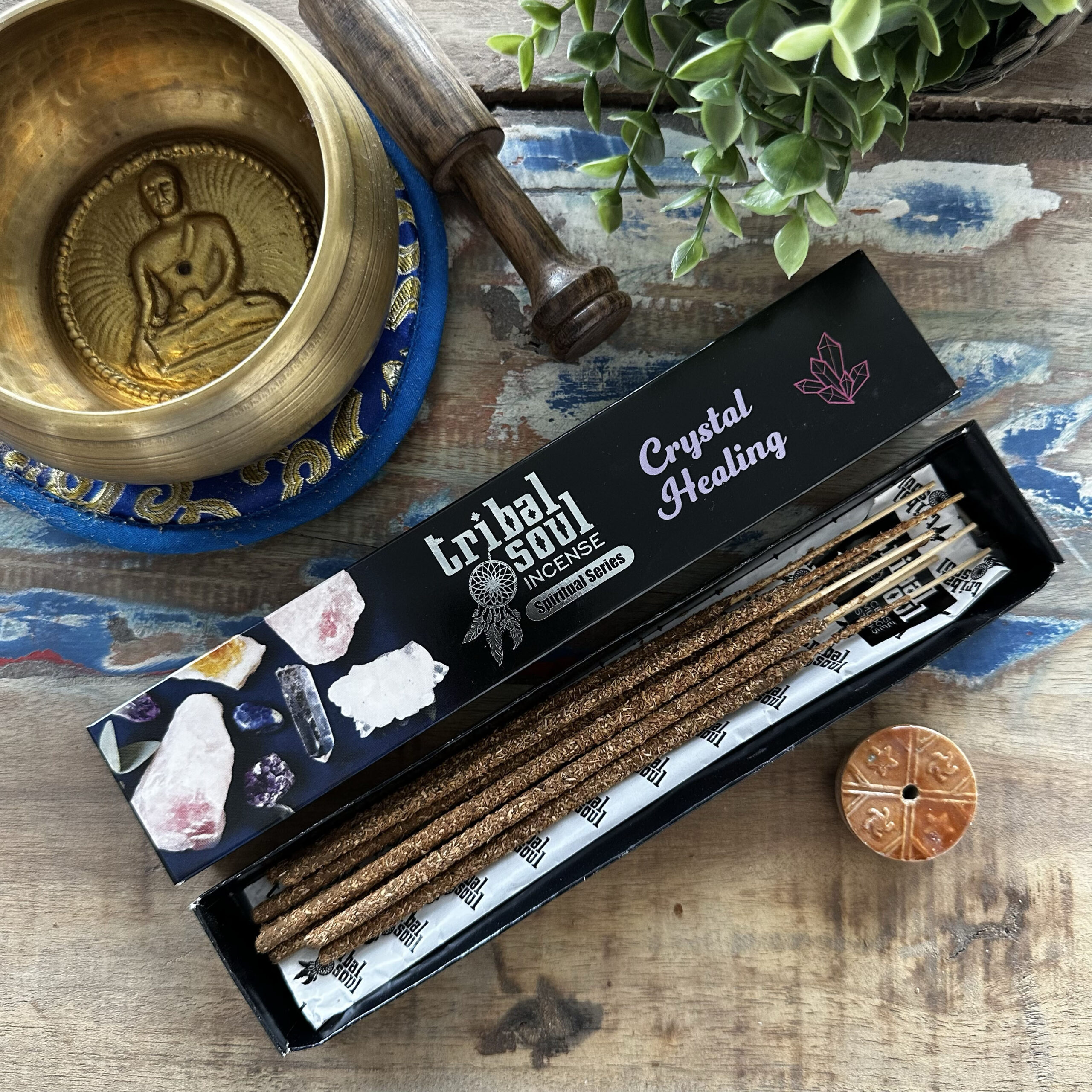 Tribal Soul Spiritual Incense Sticks and Ceramic Holder - Crystal Healing (TribalRi-05)