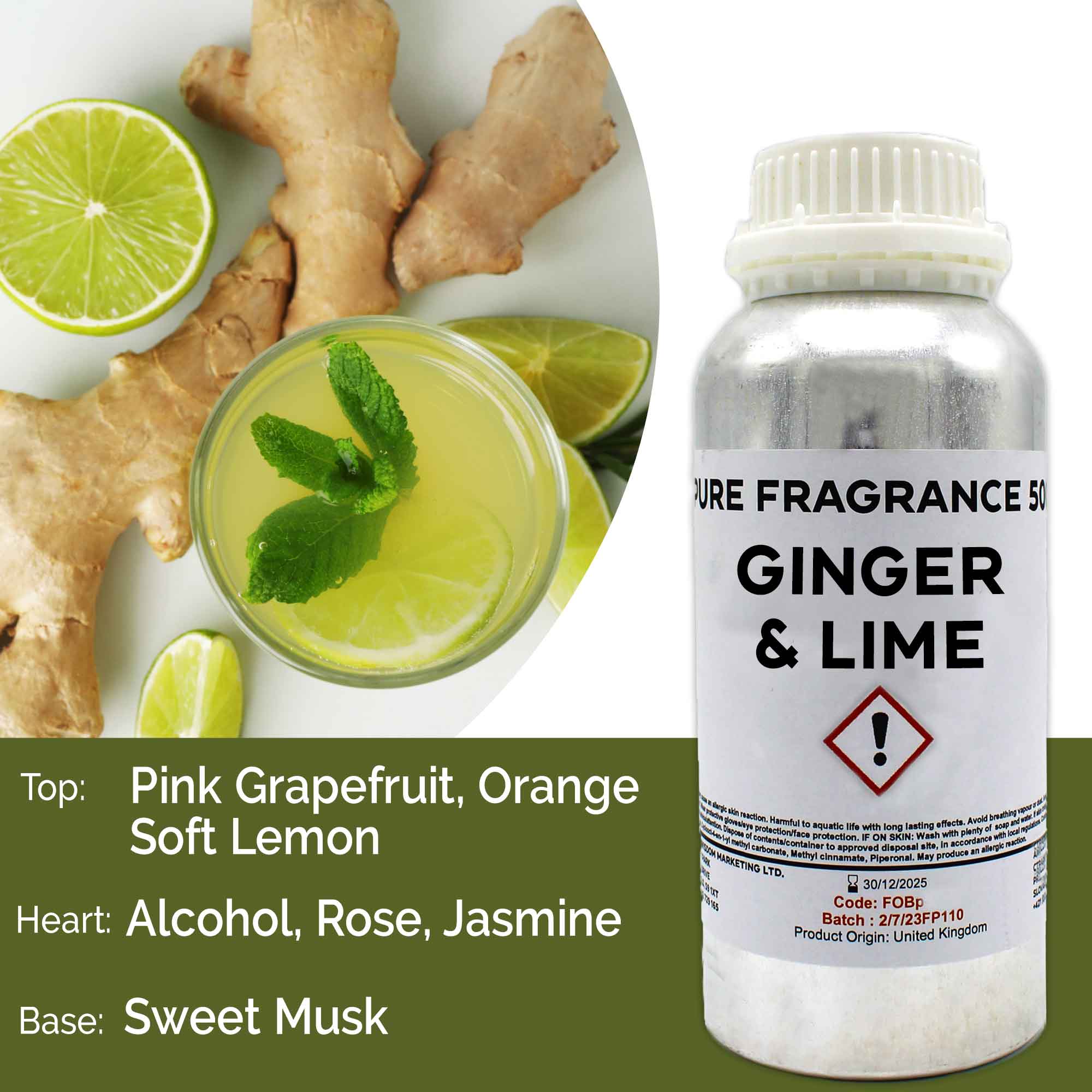 Ginger & Lime Pure Fragrance Oil - 500ml  (FOBP-160)