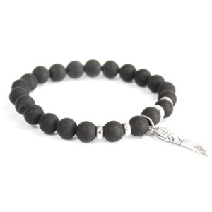 Angel Wing / Black Agate - Gemstone Bracelet  (Boho-01)