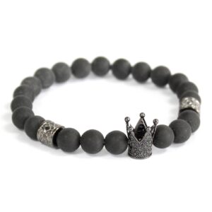 Crystal Crown / Black Agate - Gemstone Bracelet  (Boho-02)