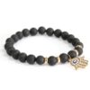 Hamsa / Black Agate - Gemstone Bracelet  (Boho-03)