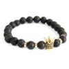 Gold Crown / Lava Stone - Gemstone Bracelet  (Boho-06)