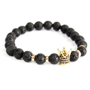 Gold Crown / Lava Stone - Gemstone Bracelet  (Boho-06)