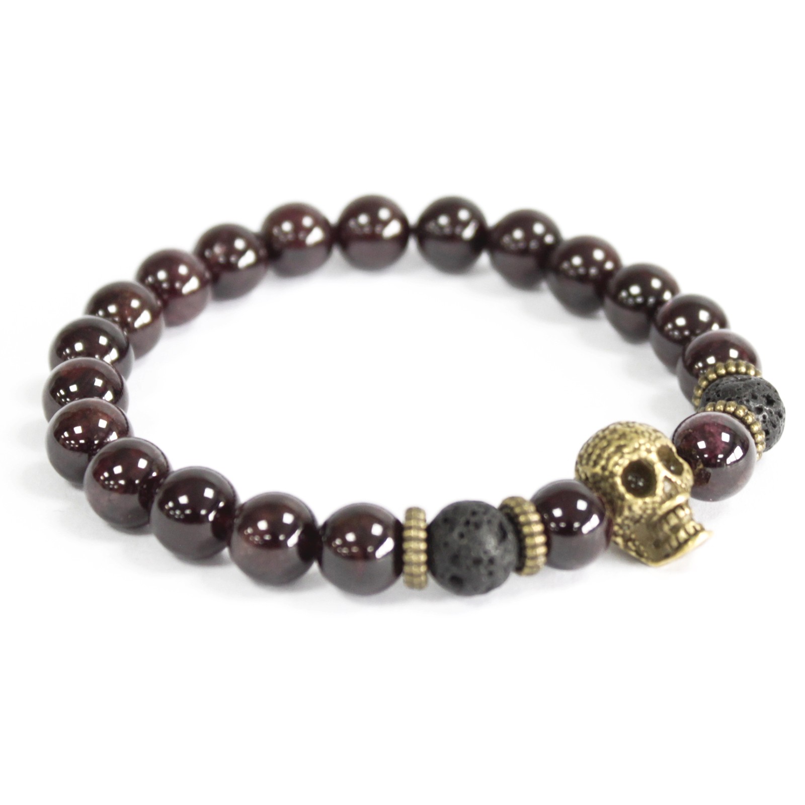Bronze Skull / Blood Stone - Gemstone Bracelet (Boho-07)