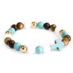 Turquoise Cross / Royal Beads - Gemstone Bracelet  (Boho-08)