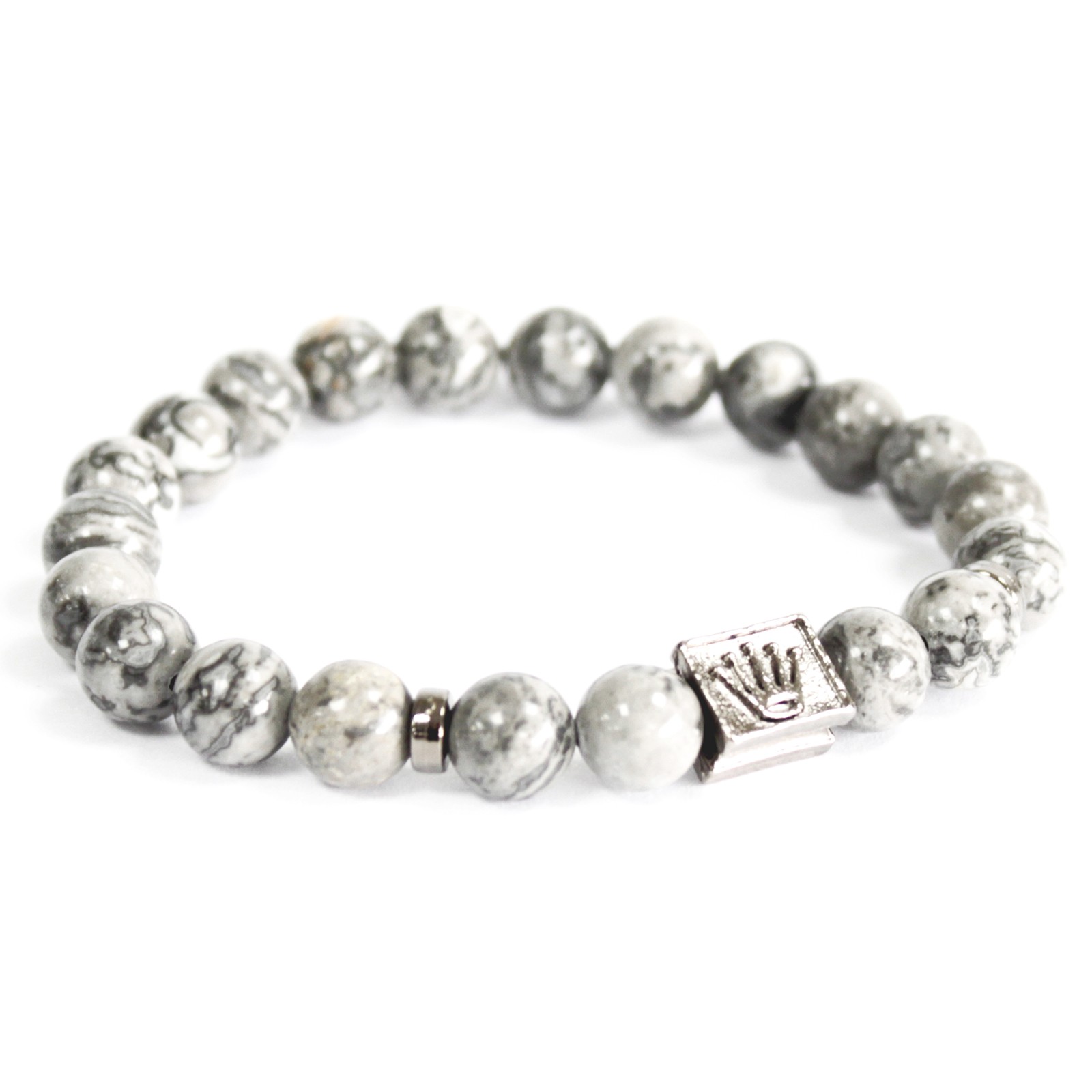 Crown Ingot / Grey Agate - Gemstone Bracelet (Boho-12)