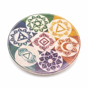 Soapstone Disc Incense Holder 10cm - Seven Chakra  (SoapISH-02)