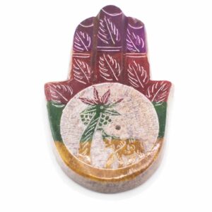 Soapstone Hamsa Incense Holder 9x6cm - Elephant & Palm  (SoapISH-05)