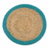 Natural Place Mat - Jute & Cotton 30cm - Teal Boarder  (NPMAT-02)