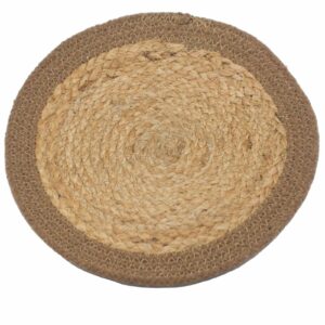 Natural Place Mat - Jute & Cotton 30cm - Natural Boarder  (NPMAT-06)