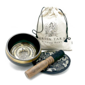 Hand Beaten & Engraved Singing Bowl Gift Set - 14cm - Green Tara  (TIbS-20)
