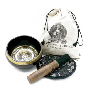 Hand Beaten & Engraved Singing Bowl Gift Set - 14cm - Teachings Buddha  (TIbS-25)