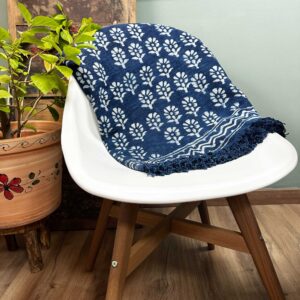 Handmade Indigo Throw - 170x120cm - Chhota Flower (HIT-02)