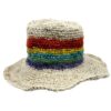 Hand-Knited Hemp & Cotton Boho Festival Hat - Rainbow  (HempH-02)
