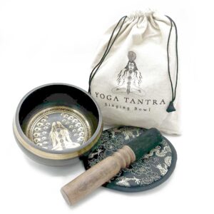 Hand Beaten & Engraved Singing Bowl Gift Set - 14cm - Yogi  (TIbS-23)