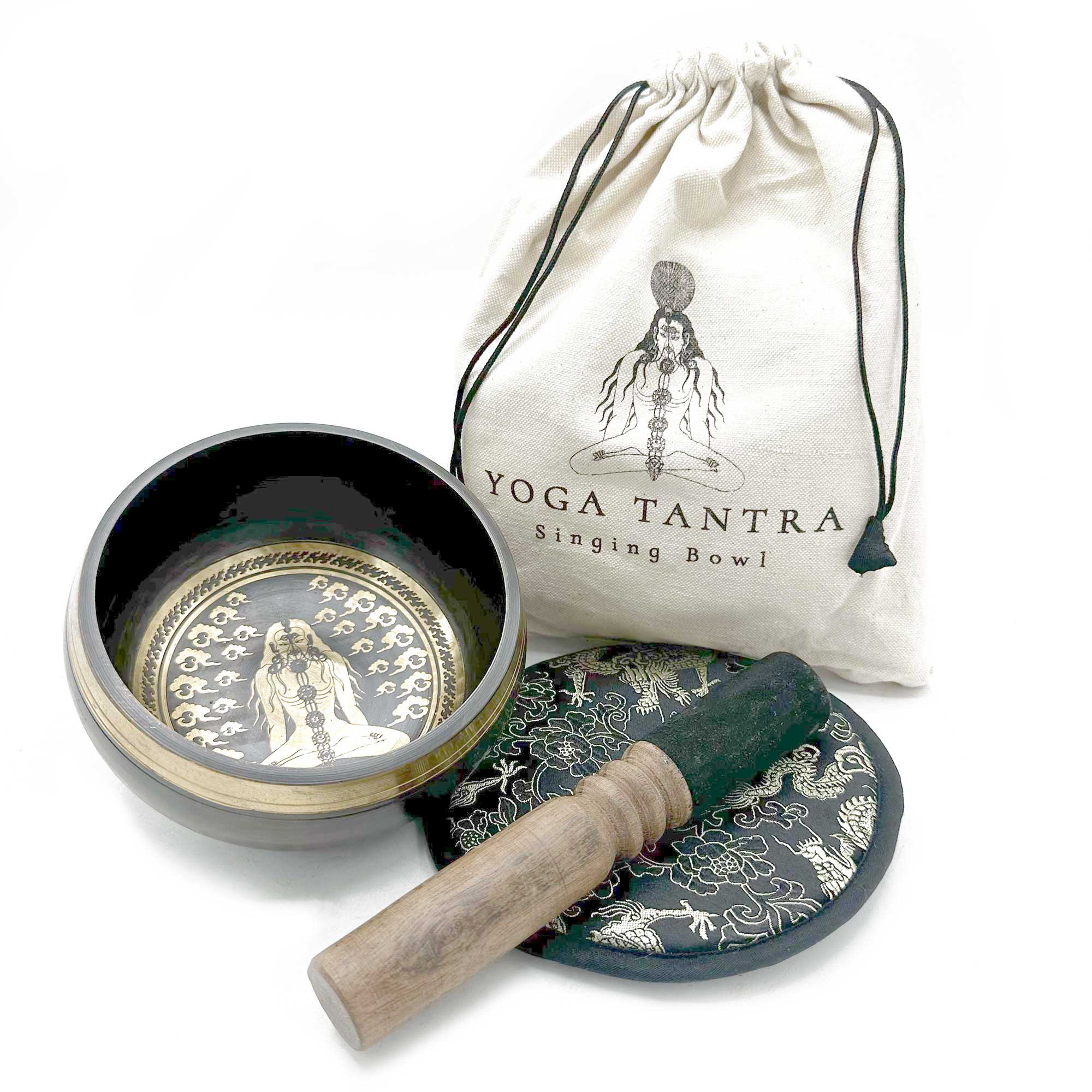 Hand Beaten & Engraved Singing Bowl Gift Set - 14cm - Yogi (TIbS-23)