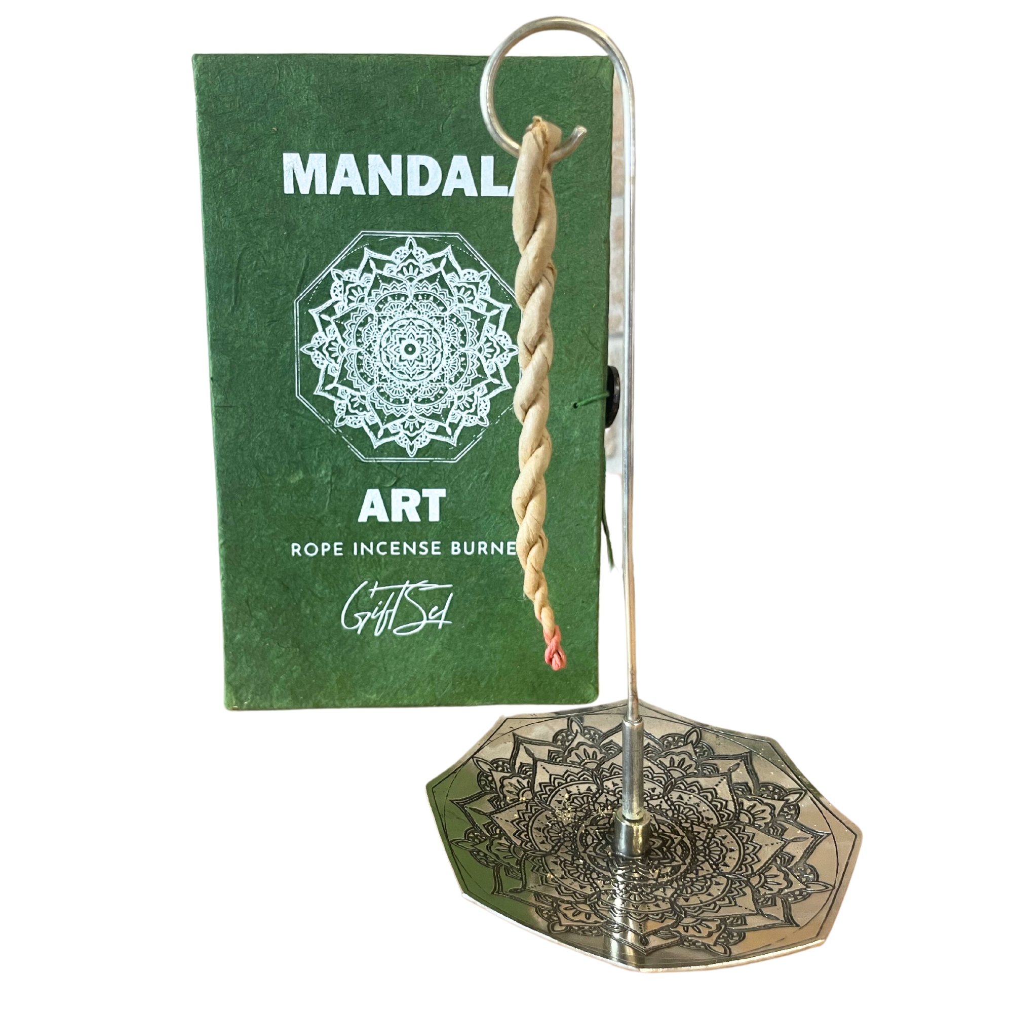 Rope Incense and Silver Plated Holder Set - Mandala Flower  (RIH-03)