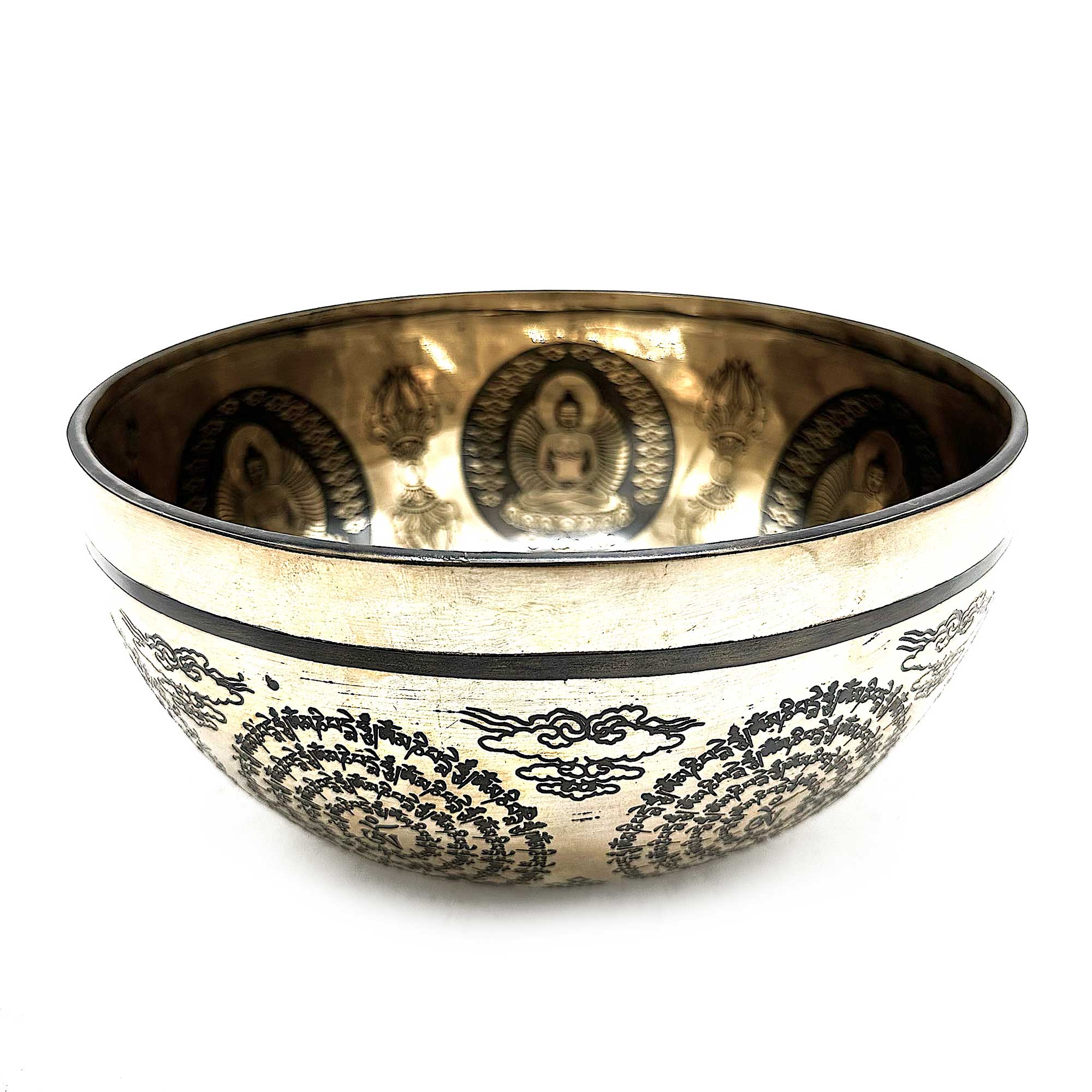 Tibetan Healing Engraved Bowl - 21cm - Om & Buddha (Tib-105)