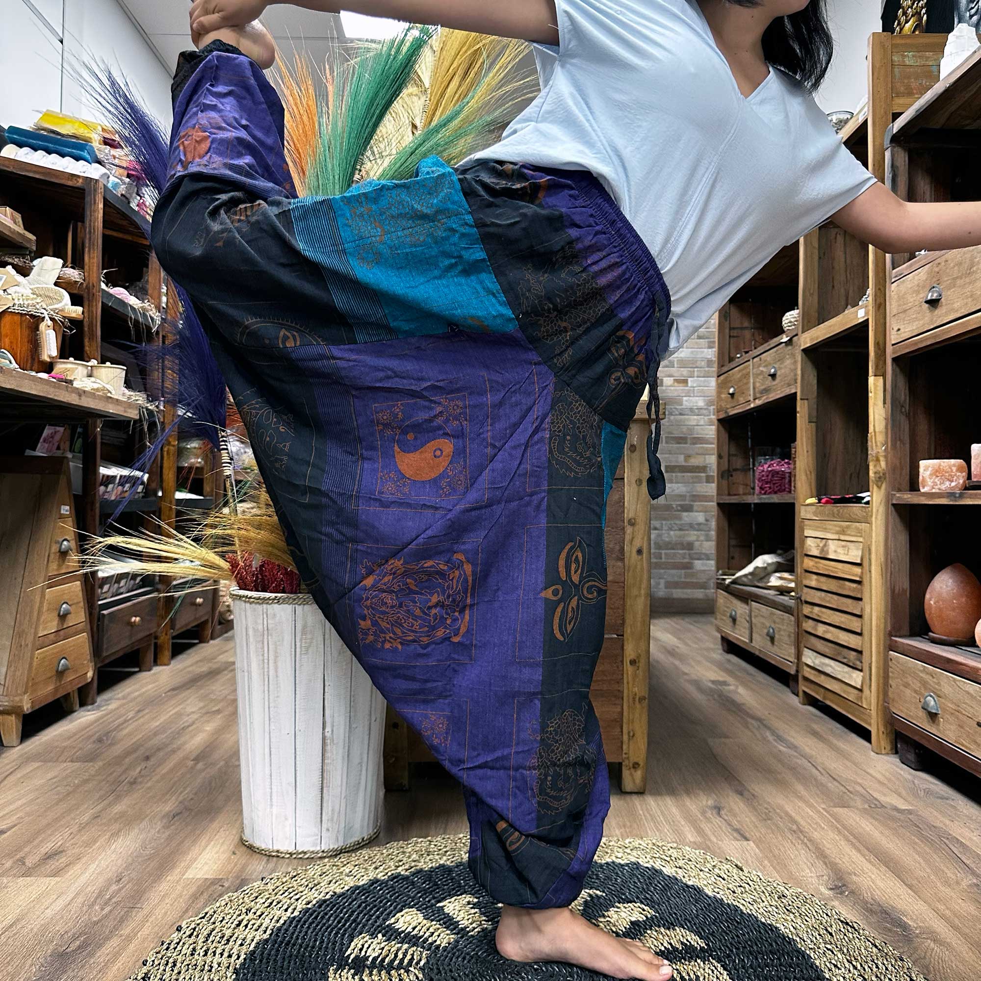 Yoga and Festival Pants - Aladdin Himalayan Print on Purple  (YFP-05)