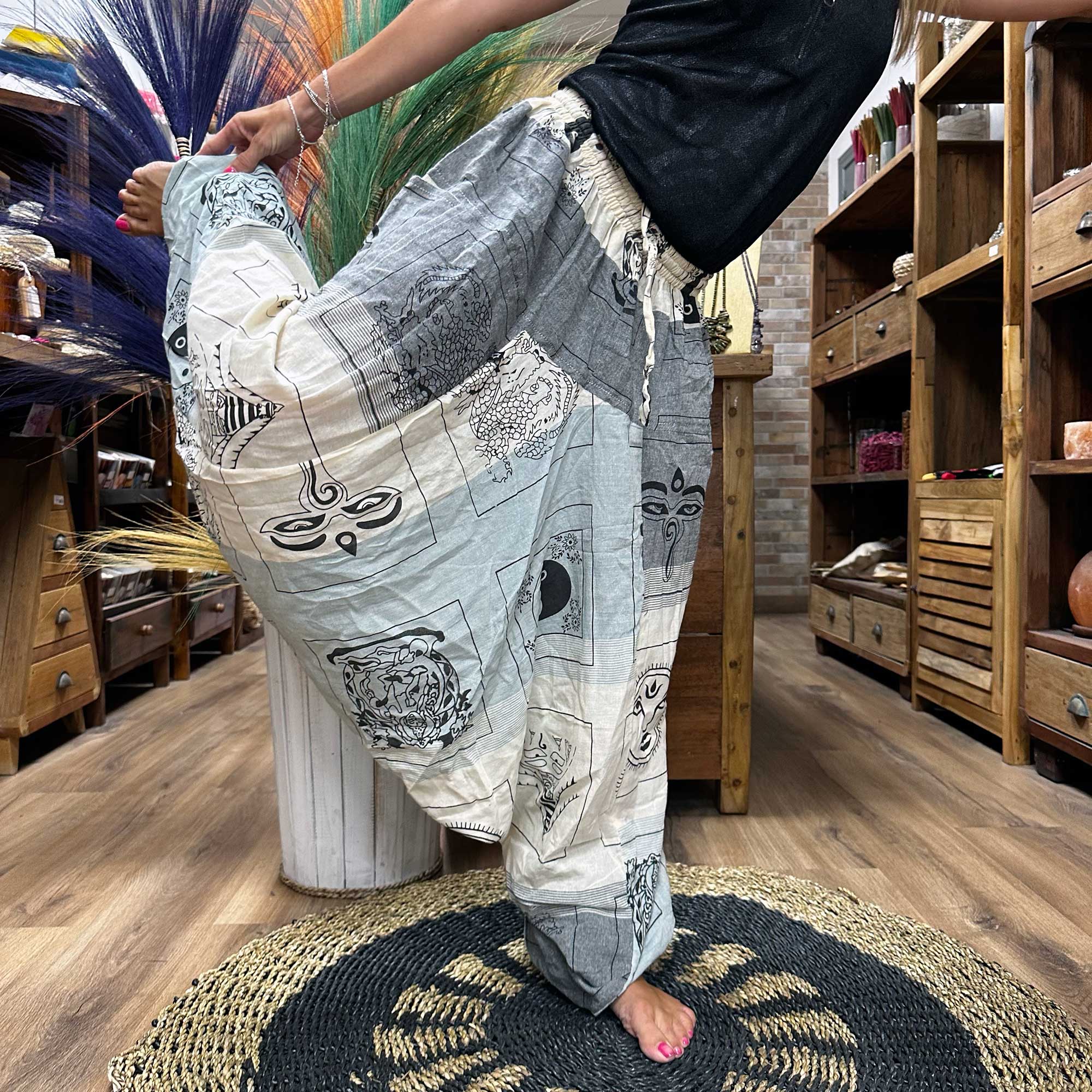 Yoga and Festival Pants - Aladdin Himalayan Print on Grey  (YFP-04)